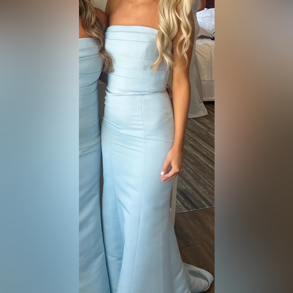POLLY BOUTIQUE STRAPLESS ICE BLUE PLEATED MERMAID BRIDESMAID DRESS